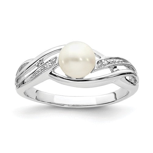 Sterling Silver Diamond And Freshwater Cultured Pearl Ring- Sparkle & Jade-SparkleAndJade.com 