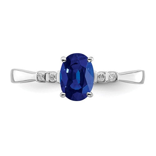 Sterling Silver Diamond And Genuine Dark Blue Sapphire Oval Ring- Sparkle & Jade-SparkleAndJade.com 