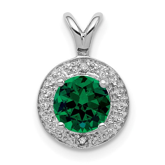 Sterling Silver Diamond And Round Gemstone Halo-Style Pendants- Sparkle & Jade-SparkleAndJade.com QBPD11MAY