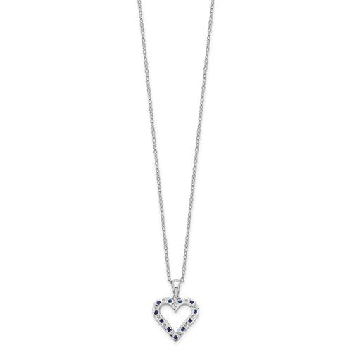 Sterling Silver Diamond & Blue Sapphire Heart Necklace- Sparkle & Jade-SparkleAndJade.com QDF137