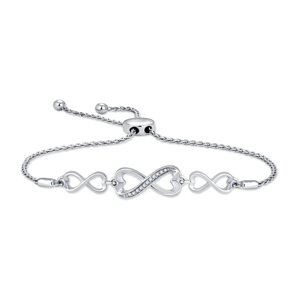 Sterling Silver Diamond Heart Infinity Adjustable Bolo Bracelet- Sparkle & Jade-SparkleAndJade.com 59271W