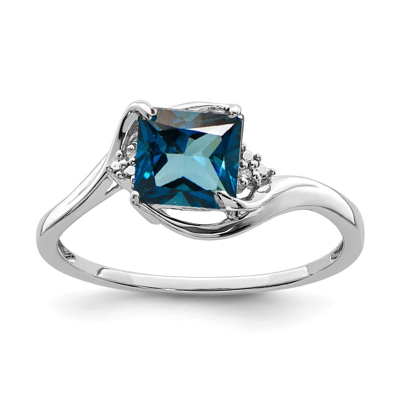 Sterling Silver Diamond & London Blue Topaz Princess Cut Ring- Sparkle & Jade-SparkleAndJade.com QR4620BT-6