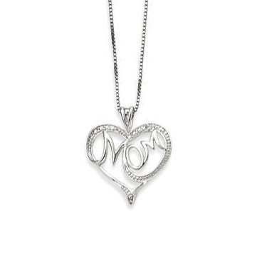 Sterling Silver Diamond Mom Heart Necklace with Gift Box- Sparkle & Jade-SparkleAndJade.com QG2674-16