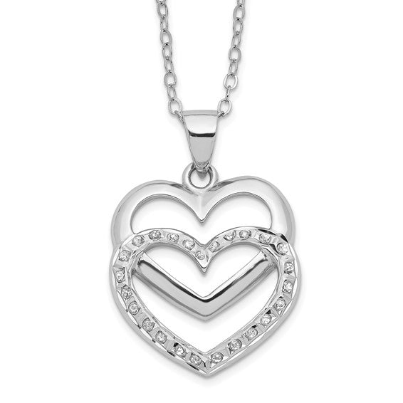 Sterling Silver Diamond Mystique 18in Double Heart Pendant Necklace- Sparkle & Jade-SparkleAndJade.com QDF101