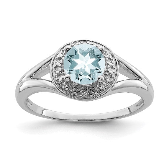 Sterling Silver Diamond & Round Birthstone Halo-Style Rings- Sparkle & Jade-SparkleAndJade.com QBR11MAR-5