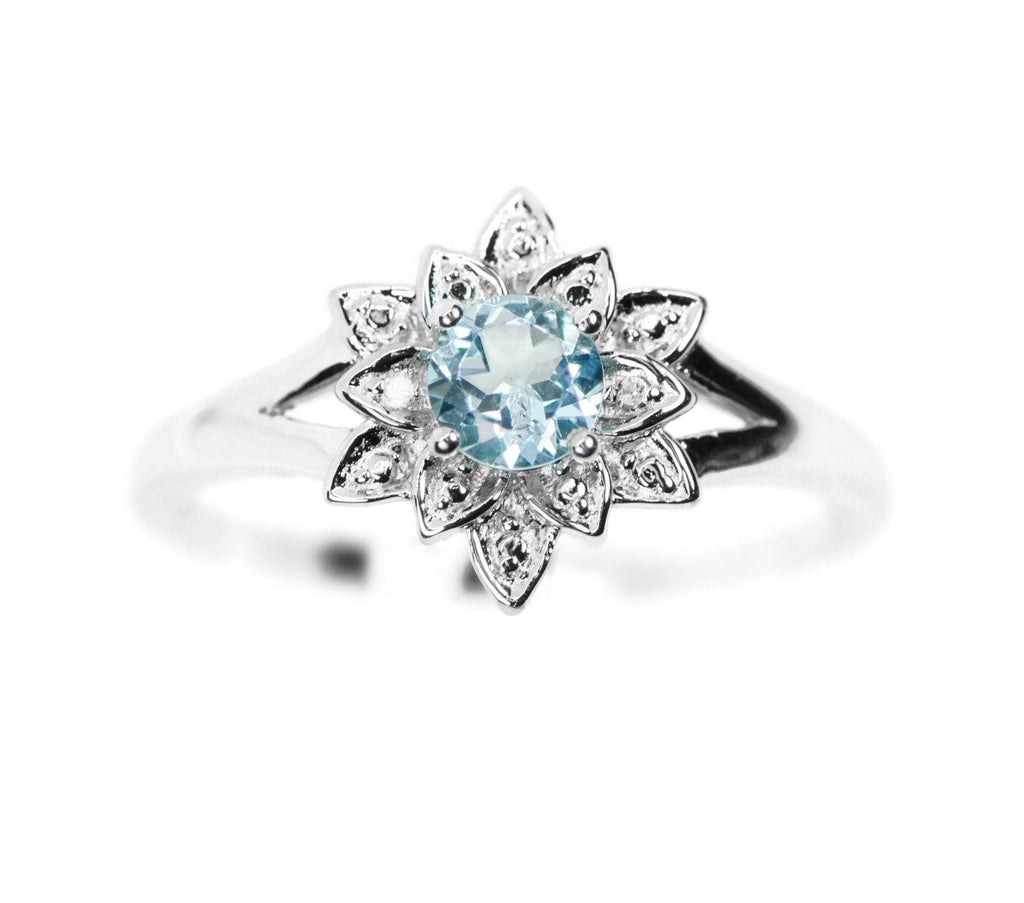Sterling Silver Diamond & Round Gemstone Lotus Flower Rings- Sparkle & Jade-SparkleAndJade.com 
