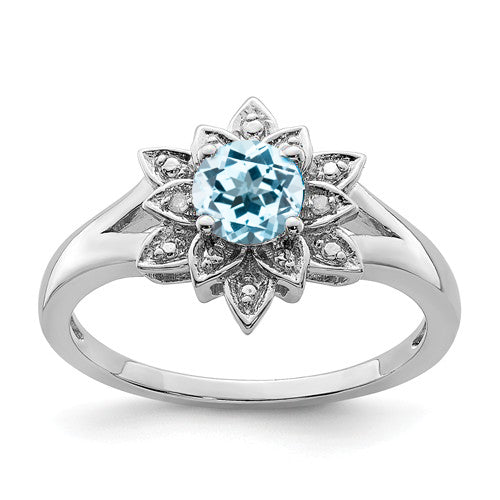 Sterling Silver Diamond & Round Gemstone Lotus Flower Rings- Sparkle & Jade-SparkleAndJade.com QR4533BT-6
