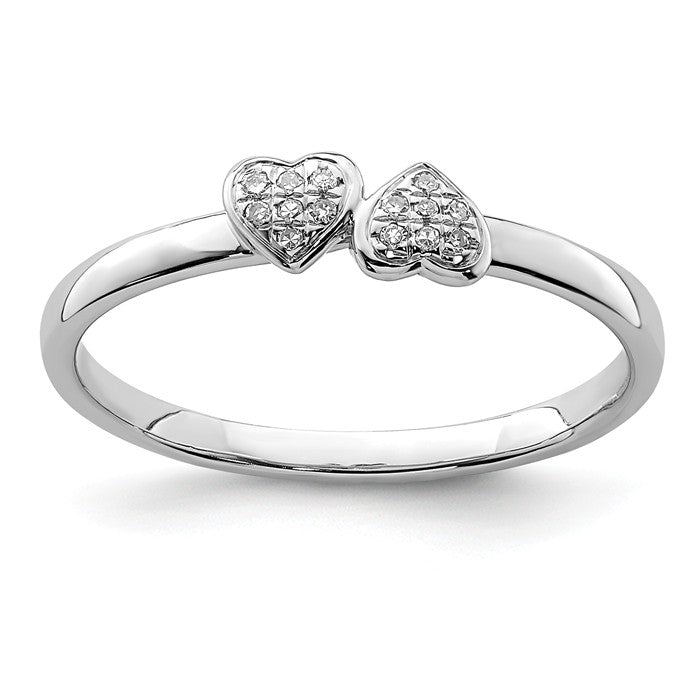 Sterling Silver Double White Diamond Heart Ring- Sparkle & Jade-SparkleAndJade.com 