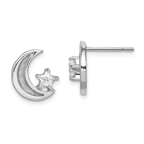 Sterling Silver Enamel Glitter Moon And CZ Star Earrings- Sparkle & Jade-SparkleAndJade.com QE13378