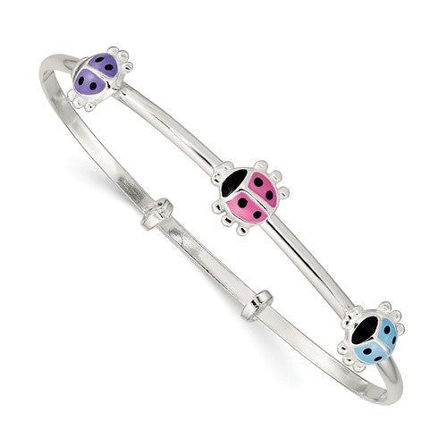 Sterling Silver Enamel Ladybug Children's Adjustable Bangle Bracelet- Sparkle & Jade-SparkleAndJade.com QB1049