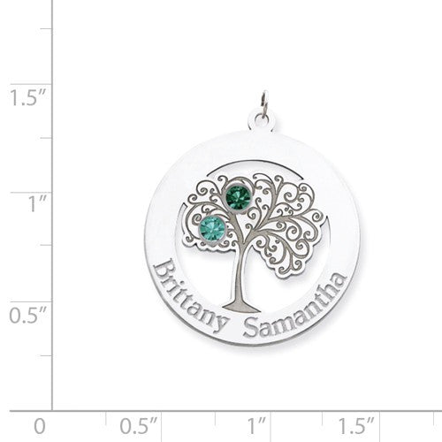 Sterling Silver Engraved Crystal Birthstone Family Tree Pendant- Sparkle & Jade-SparkleAndJade.com 