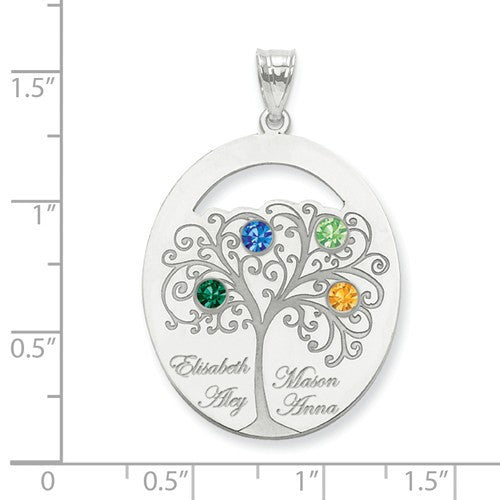Sterling Silver Engraved Names Oval Family Birthstone Tree Pendant- Sparkle & Jade-SparkleAndJade.com 