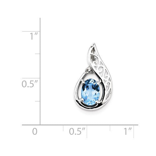 Sterling Silver Filigree Diamond And Swiss Blue Topaz Pendant- Sparkle & Jade-SparkleAndJade.com QP2963BT