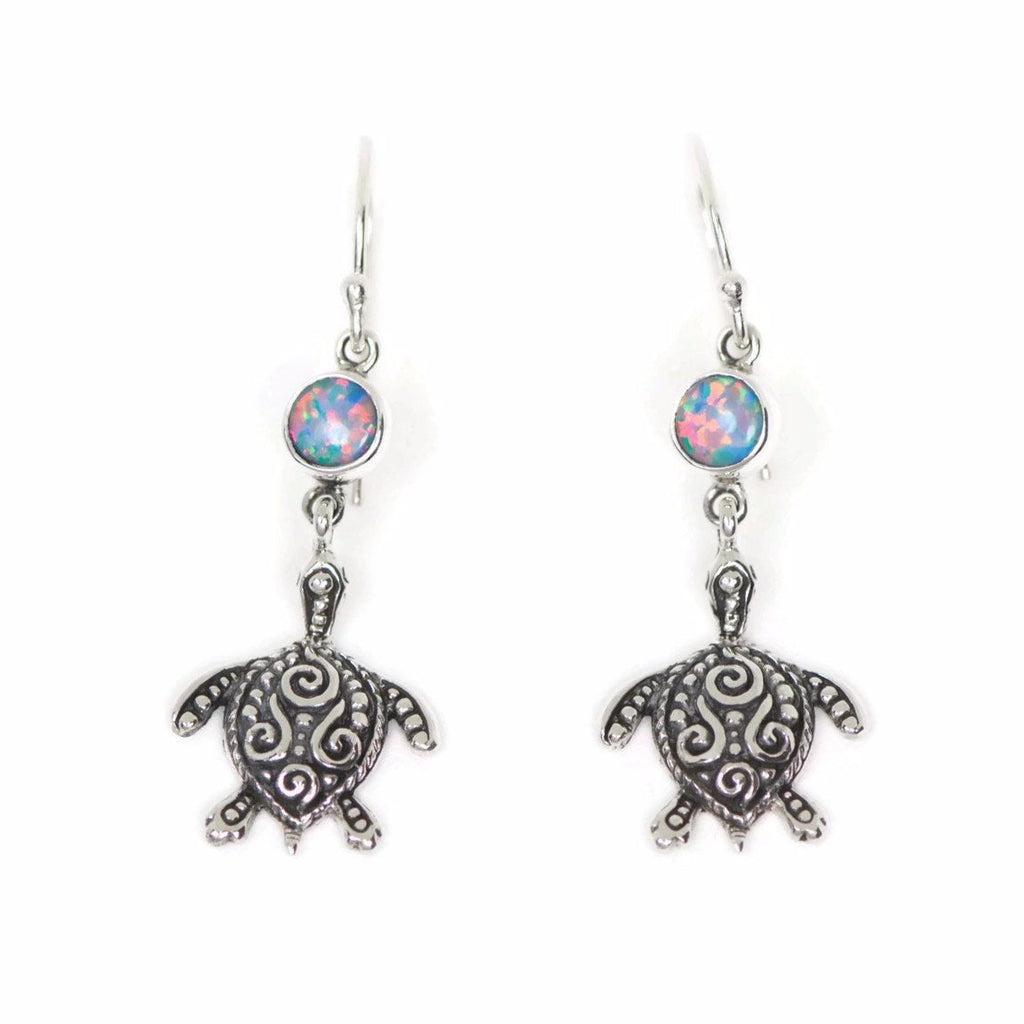 Sterling Silver Filigree Turtle and Opal Dangle Earrings- Sparkle & Jade-SparkleAndJade.com ser827 o11015