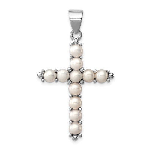 Sterling Silver Freshwater Cultured Pearl Cross Pendant- Sparkle & Jade-SparkleAndJade.com QC5297