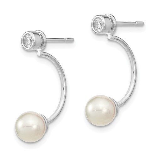 Sterling Silver Freshwater Pearl & CZ Front & Back Post Dangle Earrings- Sparkle & Jade-SparkleAndJade.com QE13877