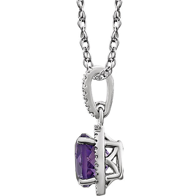 Sterling Silver Gemstone & .01 CTW Diamond 18" Halo-Style Necklace- Sparkle & Jade-SparkleAndJade.com 