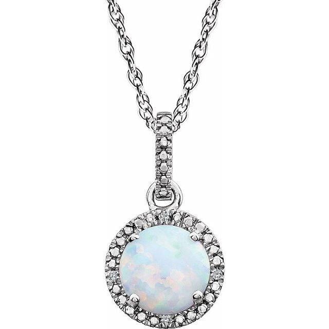 Sterling Silver Gemstone & .01 CTW Diamond 18" Halo-Style Necklace- Sparkle & Jade-SparkleAndJade.com 652051:60010:P