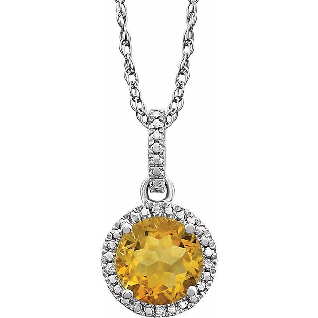 Sterling Silver Gemstone & .01 CTW Diamond 18" Halo-Style Necklace- Sparkle & Jade-SparkleAndJade.com 652051:60011:P
