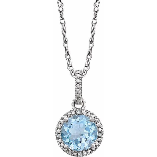 Sterling Silver Gemstone & .01 CTW Diamond 18" Halo-Style Necklace- Sparkle & Jade-SparkleAndJade.com 652051:60012:P