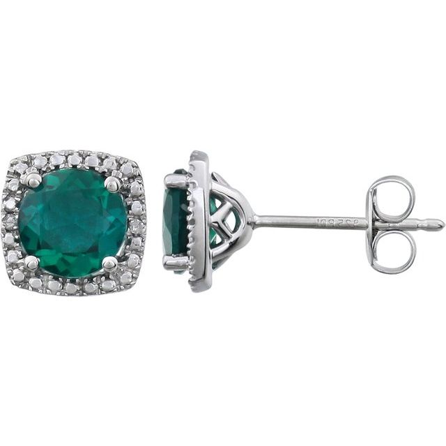 Sterling Silver Gemstone & .015 CTW Diamond Halo-Style Earrings- Sparkle & Jade-SparkleAndJade.com 650167:109:P