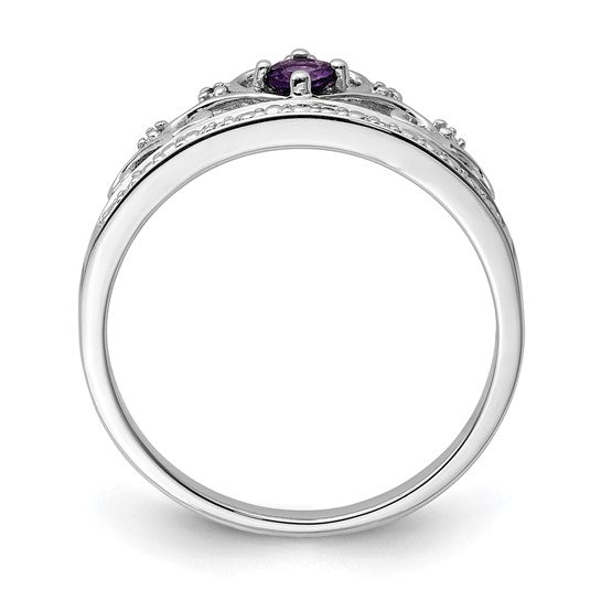 Sterling Silver Genuine Amethyst and Diamond Princess Crown Ring- Sparkle & Jade-SparkleAndJade.com 