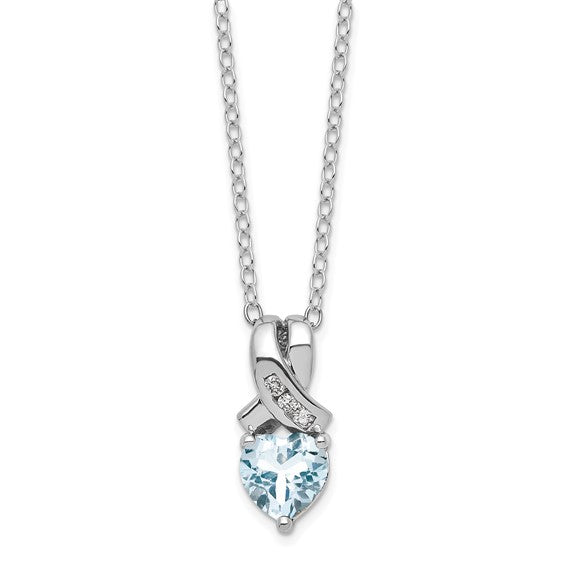 Sterling Silver Genuine Aquamarine Heart and Diamond Necklace- Sparkle & Jade-SparkleAndJade.com PXS2603/AQ-SSBAB