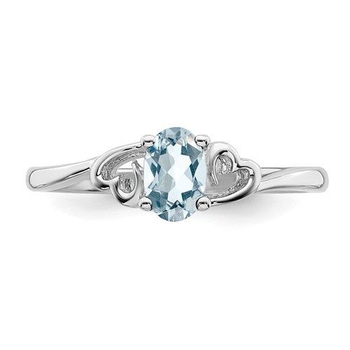 Sterling Silver Genuine Aquamarine March Birthstone Heart Ring- Sparkle & Jade-SparkleAndJade.com 