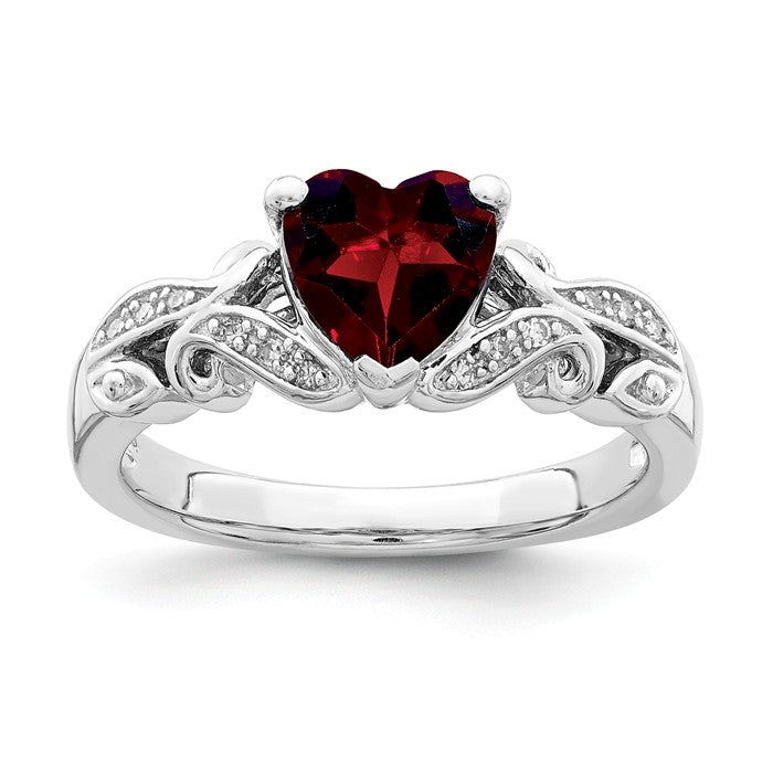 Sterling Silver Genuine Diamond And Garnet Heart Ring- Sparkle & Jade-SparkleAndJade.com QR4592GA-6