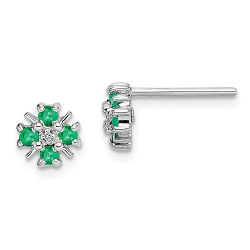 Sterling Silver Genuine Emerald And Diamond Post Earrings- Sparkle & Jade-SparkleAndJade.com QDX320