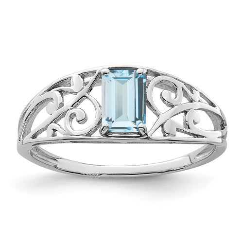 Sterling Silver Genuine Emerald Cut Gemstone Filigree Rings- Sparkle & Jade-SparkleAndJade.com QR4503BT-6