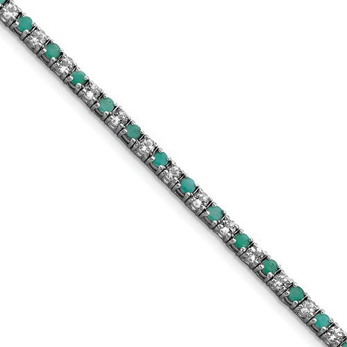 Sterling Silver Genuine Emerald or Sapphire And White Topaz Tennis Bracelets- Sparkle & Jade-SparkleAndJade.com 