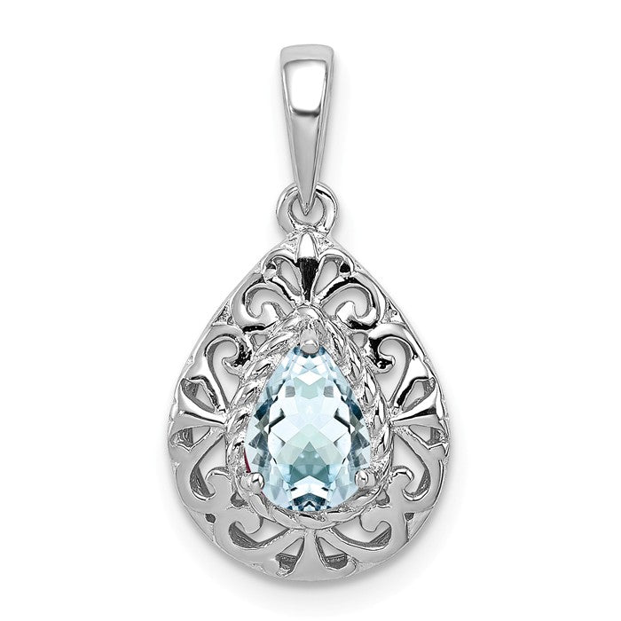 Sterling Silver Genuine Pear Gemstone Filigree Pendant- Sparkle & Jade-SparkleAndJade.com QP3005AQ