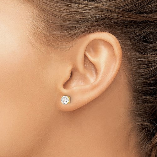 Sterling Silver Gold Plated Round CZ Post Earrings- Sparkle & Jade-SparkleAndJade.com QE12180GP