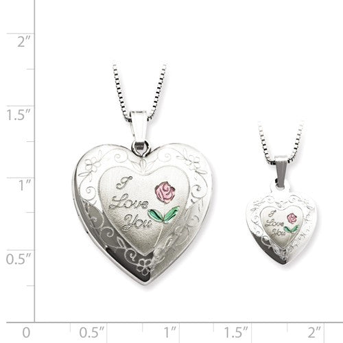 Sterling Silver 'I Love You' Rose Heart Mother & Daughter Locket Set- Sparkle & Jade-SparkleAndJade.com QLS461SET