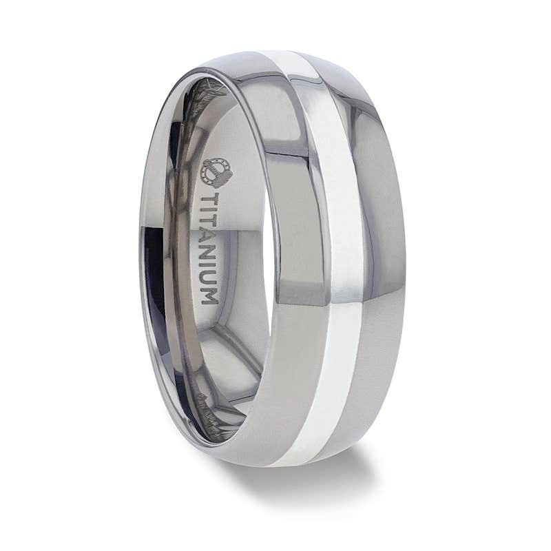 Sterling Silver Inlay Titanium Wedding Ring with Domed Polished Edges - 6mm & 8mm - Zilver- Sparkle & Jade-SparkleAndJade.com 