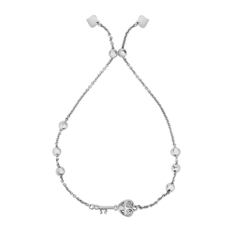 Sterling Silver Key Heart Adjustable Bolo Bracelet- Sparkle & Jade-SparkleAndJade.com AGBRC1796-0925