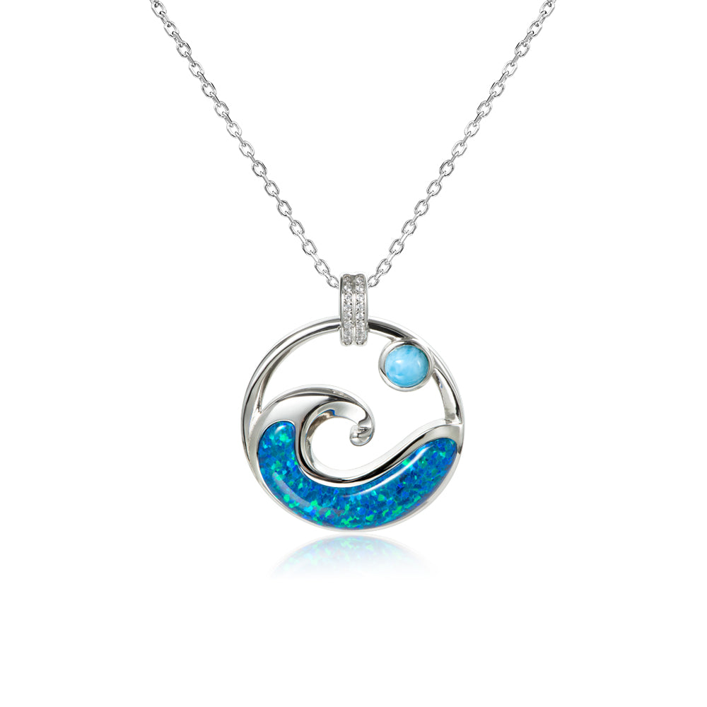 Sterling Silver Larimar Moon Tides Pendant with Opal by Alamea- Sparkle & Jade-SparkleAndJade.com 1011-81-02