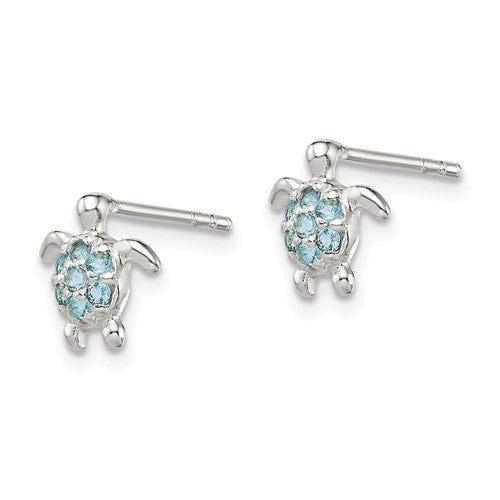 Sterling Silver Light Blue CZ Turtle Post Earrings- Sparkle & Jade-SparkleAndJade.com QE13836