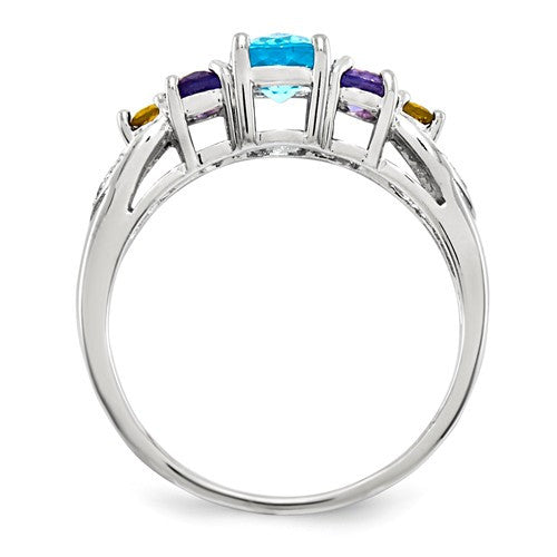 Sterling Silver Light Swiss Blue Topaz, Amethyst, Citrine & Diamond Ring- Sparkle & Jade-SparkleAndJade.com 