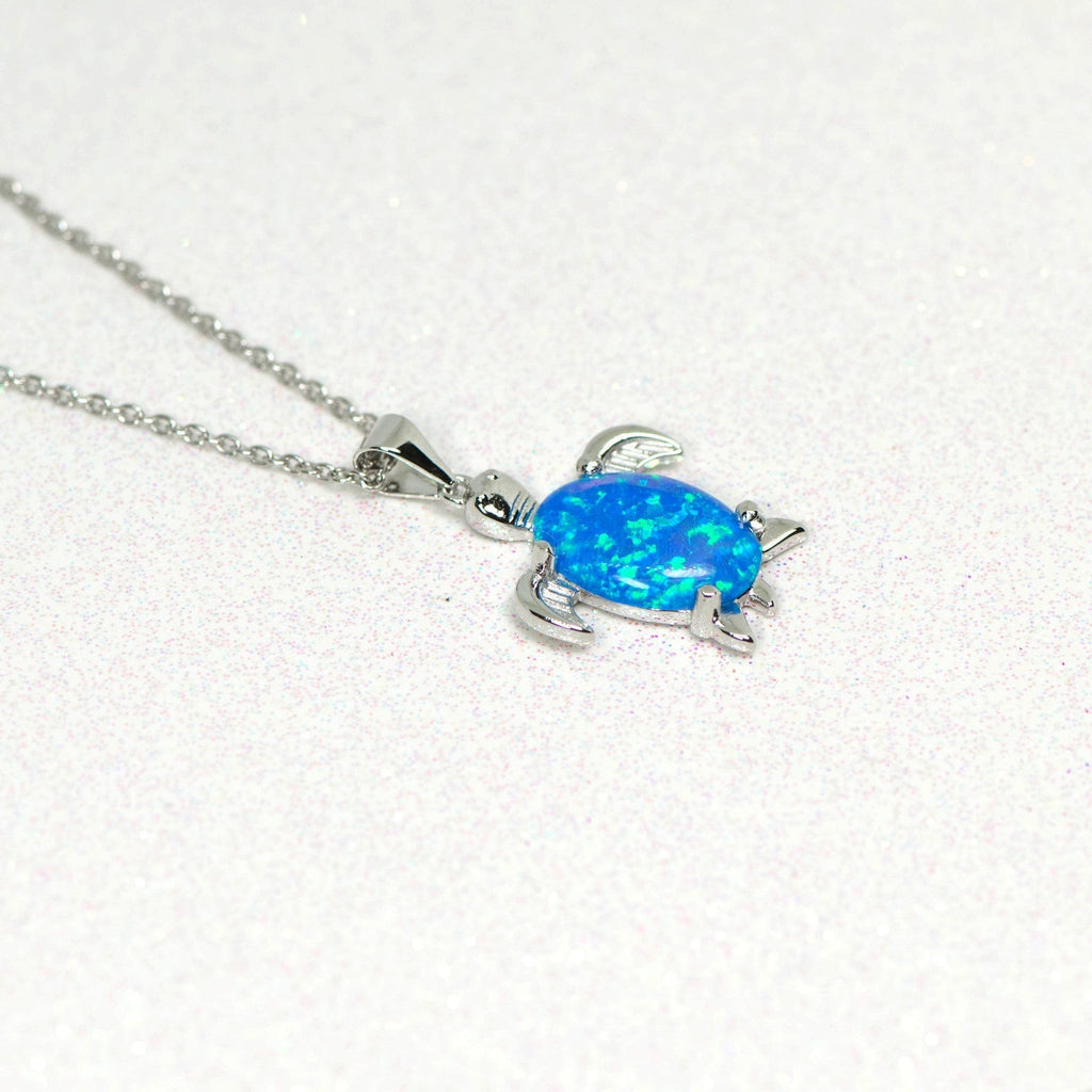 Sterling Silver Medium Blue Opal Sea Turtle Pendant- Sparkle & Jade-SparkleAndJade.com QP1891