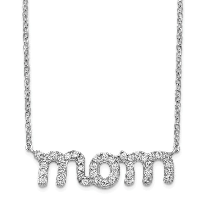 Sterling Silver Mom With CZ 18" Necklace- Sparkle & Jade-SparkleAndJade.com QG4014-18