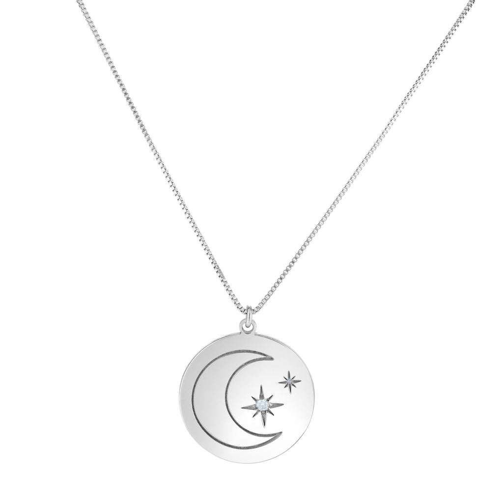 Sterling Silver Moon & Stars Diamond Accent 18" Necklace- Sparkle & Jade-SparkleAndJade.com AGRC8352-18