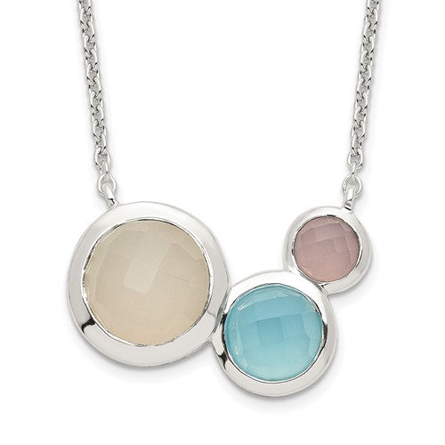 Sterling Silver Multi Color Chalcedony Necklace- Sparkle & Jade-SparkleAndJade.com QG6184-18