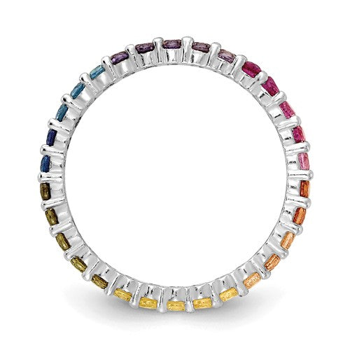 Sterling Silver Multi Color Light Rainbow CZ 2mm Eternity Band Ring- Sparkle & Jade-SparkleAndJade.com 