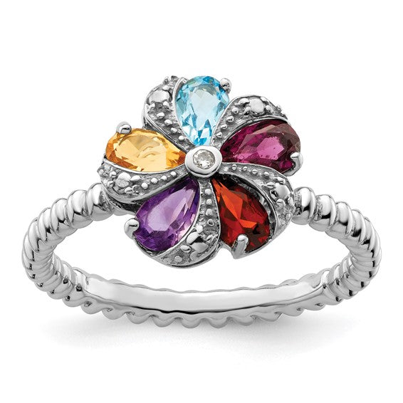 Sterling Silver Multi Gemstone & Diamond Ring- Sparkle & Jade-SparkleAndJade.com 