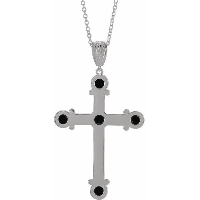 Sterling Silver Onyx Cross 16-18" Necklace- Sparkle & Jade-SparkleAndJade.com R45406:704:P