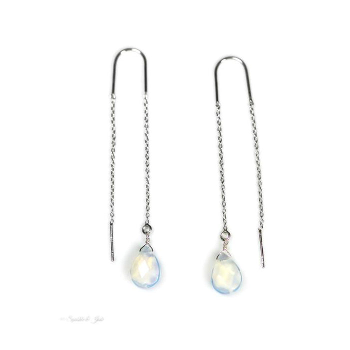 Sterling Silver Opalite Crystal Threader Earrings- Sparkle & Jade-SparkleAndJade.com QE2068