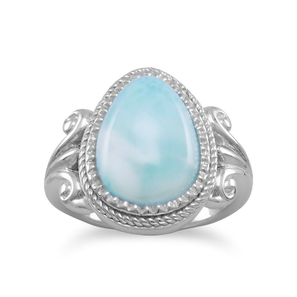 Sterling Silver Ornate Larimar Pear Ring- Sparkle & Jade-SparkleAndJade.com 