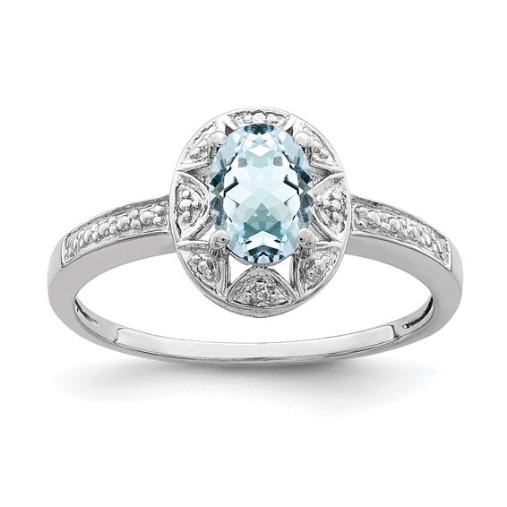 Sterling Silver Oval Birthstone & Diamond Accented Rings- Sparkle & Jade-SparkleAndJade.com QBR10MAR-5
